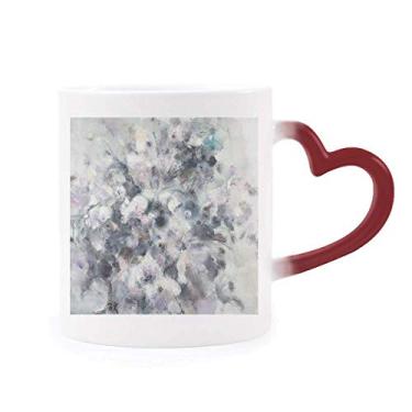 Imagem de Caneca de flor sensível ao calor com pintura a óleo de inverno, caneca vermelha que muda de cor