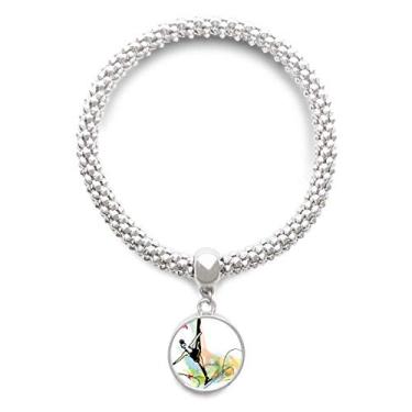 Imagem de DIYthinker Pulseira feminina de prata com pingente de patinação de figuras esportivas de inverno com pingente de corrente ajustável