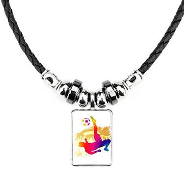 Imagem de DIYthinker Colar Cheered Football Player Bicycle Kick Jewelry Torque Leather Rope Pendant