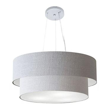 Imagem de Lustre Pendente Duplo Cilíndrico Cúpula Tecido 25/60x50, Vivare Iluminação, Pendente4082 CZ, Cinza, Grande