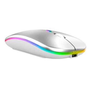 Imagem de Mouse Sem Fio Recarregável Wireless Led Rgb Ergonômico (Prata)
