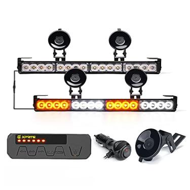 Imagem de Xprite Barra de luz dupla estroboscópica do conselheiro de tráfego de emergência, luz interna LED âmbar branco viseira de para-brisa deck aviso de perigo de segurança barras piscantes com caixa de controle, para veículos de construção caminhões