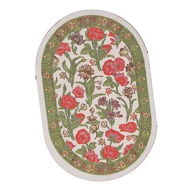 Imagem de Tapete Em Miniatura, 1/12 Lindo Tapete Oval Decorativo para Casa de Bonecas (B01 Flor de Folha Verde)