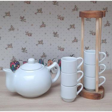 Imagem de Jogo Café Mesa Posta, Bule Chaleira 830ml + Kit 6 xícaras café 80ml - Porcelana Branca