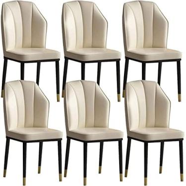 Imagem de Conjunto De 6 Cadeiras De Jantar De Cozinha Moderna Com Assento Macio De Encosto Alto Moderno, Cadeiras De Sala De Estar De Cozinha À Prova D'água, Cadeira Lateral De Couro PU Com Pernas De Metal,