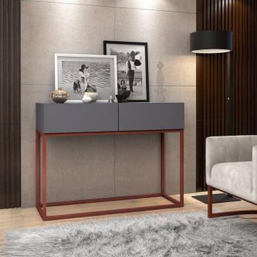 Imagem de Aparador Buffet Hall De Entrada Luxo Eros 02 Gavetas 90cm Cinza Com Cobre