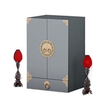 Imagem de Gabinete de nicho de altar budista chinês, deus da riqueza, Avalokitesvara Bodhisattva Armário de Buda com plataforma de oferta, montado na parede, mesa de meditação para casa pequena Guan Gong deus da riqueza