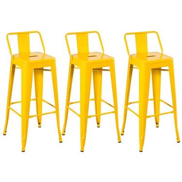 Imagem de Loft7, Kit 3 Banquetas Iron Tolix Design Industrial em Aço Carbono 76 cm Alta Com Encosto Vintage Elegante e Versátil Cozinha Bar Sala de Jantar Varanda Gourmet, Amarelo