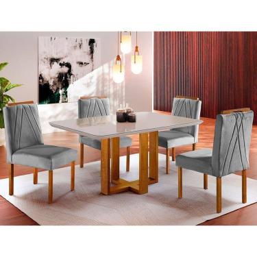 Imagem de Conjunto Sala De Jantar Mesa E 4 Cadeiras Madeira Maciça Madri Linho Cinza Mel/off White/cinza Claro
