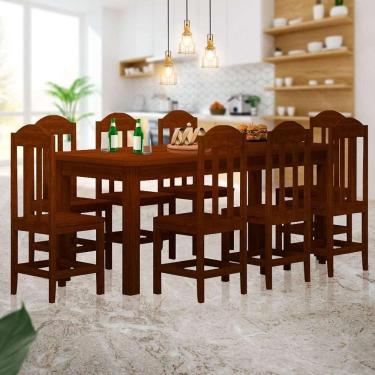 Imagem de Mesa De Jantar Retangular 8 Lugares Madeira Maciça Safira Castanho Shop JM