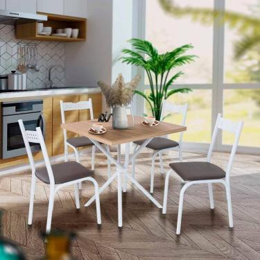 Imagem de Mesa Pequena Para Cozinha 4 Cadeiras Branco Carvalho Ash Slim Shop JM