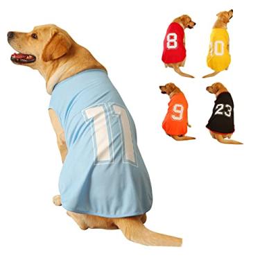Imagem de Camisa de cachorro número impresso verão colete básico filhote camiseta respirável pet sem mangas regata roupas para cães grandes médios pequenos (3GG, azul)
