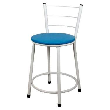 Imagem de Banqueta Baixa Para Cozinha Branca Assento Azul - Lamar Design