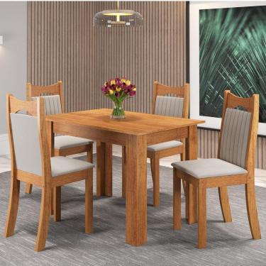 Imagem de Mesa de Jantar Retangular Canela com 4 Cadeiras Dalas Mel/Marfim