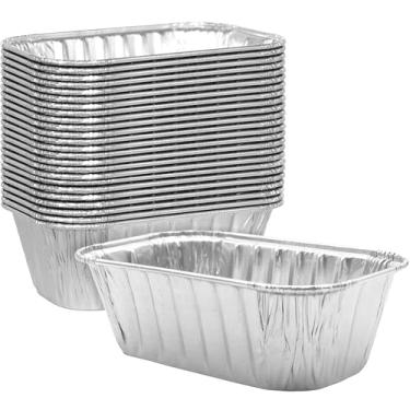 Imagem de Frigideiras de papel alumínio extragrossas 15 x 9,5 cm, 0,5 kg, pacote com 25 unidades. Melhor forma descartável de alumínio para assar pão, bolo de carne pequeno ou bolo de limão para presentes de