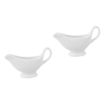 Imagem de Cabilock 2 Peças funil de molho leite molheira com concha e Molheira de cerâmica barcos saucier com alça jarro de molho forma de prato pote de creme molho de salada porcelana branco