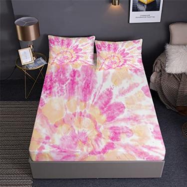Imagem de Conjunto de edredom rosa tie-dye decoração tie-dye em um saco, 7 peças, conjunto de cama hippie redemoinho, incluindo 1 lençol com elástico + 1 edredom + 4 fronhas + 1 lençol de cima (A, cama de