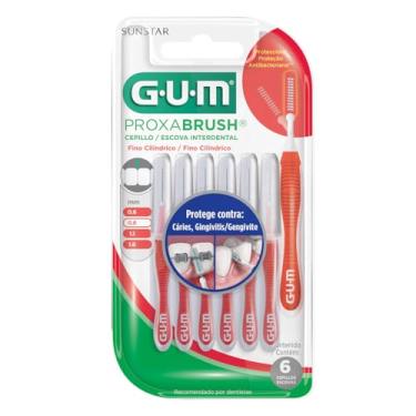 Imagem de Escova Interdental Portátil Cerda Fina 0.8 mm GUM, Limpeza entre os Dentes, 6 unid., Gum, Vermelha, 0.8 Mm