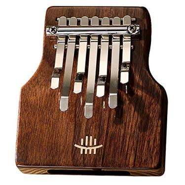 Imagem de Kalimba sólido de 7 teclas, placa única de madeira maciça, piano portátil de polegar marimba dedo piano corpo de mogno, teclado de percussão de dedo (12 cm x 10 cm) abertura inferior