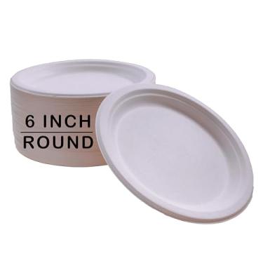 Imagem de Goboxad Pratos descartáveis de papel de bambu de 15 cm – Pacote com 60 pratos grandes, biodegradáveis, compostáveis para jantar, festa – Pacote a granel com micro-ondas, branco