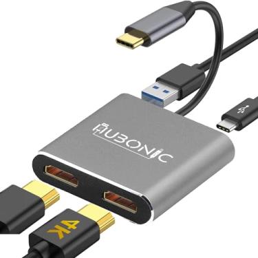 Imagem de HUBONIC HUB Adaptador Dual HDMI, USB C para Dual HDMI, Hub USB C 4-em-1, Display Único 4K@30Hz/ Duplo 2K@60Hz, Porta USB C PD100W, USB A 3.1, Tablet Notebook Smartphone Thunderbolt 3 Liga de Aluminio