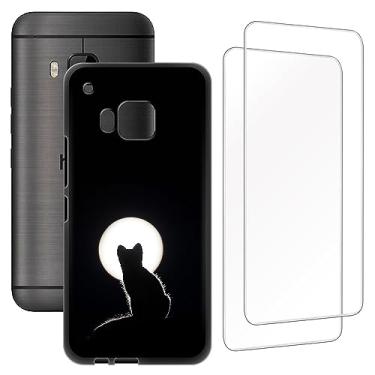 Imagem de Zuitop Capa de design HTC One M9 (5 polegadas) com protetor de tela de vidro temperado pacote com 2, para HTC M9 Slim Soft Silica Gel TPU capa protetora. Gato