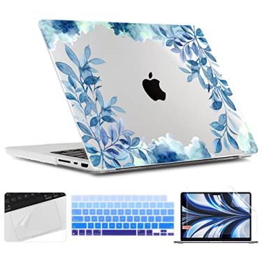 Imagem de TWOLSKOO Compatível com MacBook Pro 16 polegadas 2023 2022 2021 M3 A2991 / M2 A2780 / M1 A2485 Pro Max Chip com Touch ID, capa rígida de plástico, capa de teclado e película de trackpad, azul floral