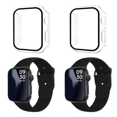 Imagem de Smiling Pacote com 2 pulseiras esportivas e 2 capas protetoras de tela de vidro temperado integradas compatíveis com Apple Watch SE 2023/Series 6 SE 5 4 40 mm