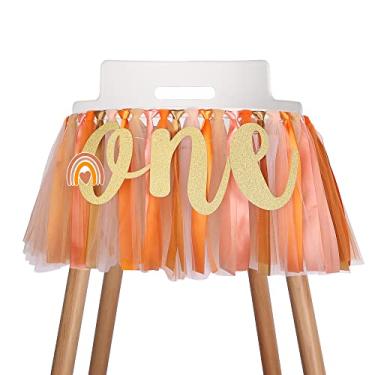 Imagem de Boho Rainbow Highchair Banner Decoração para Bebês - 1st First Birthday Banner, High Chair Fabric Garland Party Supplies, Orange Pink Brown, Photo Adereços, Feito à mão