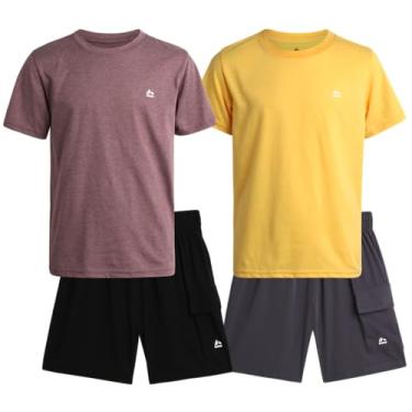 Imagem de RBX Conjunto de shorts ativos para meninos - camiseta de manga curta e shorts híbridos tecnológicos - conjunto de roupas de verão para meninos (4-12), amarelo/uva, 8