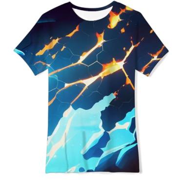 Imagem de RAISEVERN Camisetas unissex para meninos e meninas com estampa gráfica 3D camisetas de verão de manga curta para 4-14 anos, 1C - geometria azul 03, 13-14 Anos