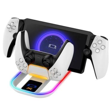 Imagem de Estação de carregamento para player remoto do PS5 Portal e controlador PS5 com 14 modos de iluminação RGB, acessório de suporte de carregamento para console do PS5-Portal. (Branco 1)