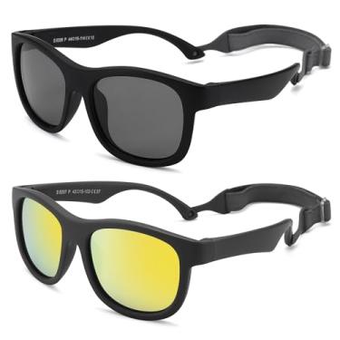 Imagem de LIU·WEN Óculos de sol polarizados fofos para bebês com alça - armação flexível para bebês recém-nascidos de 0 a 24 meses, A6 preto/cinza + cinza/dourado espelhado, Medium