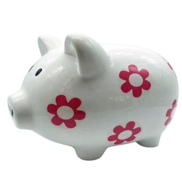 Imagem de Cofre de Porquinho em Porcelana Com Flores 22x18cm (Branco)