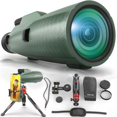 Imagem de Telescópio monocular 12 x 50 para ambientes externos com adaptador de smartphone para observação de estrelas, observação de pássaros, caça, à prova de poeira, monóculo HD impermeável para adultos com suporte de telefone e tripé de metal hd360pro