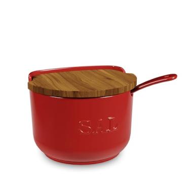 Imagem de Saleiro De Cerâmica 500gr C/Tampa E Colher Vermelho Ceraflame Gourmet