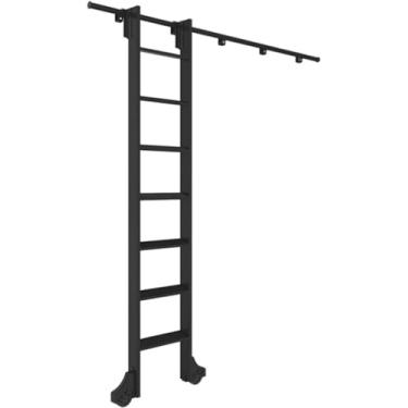Imagem de Kit de hardware para escada de biblioteca rolante - conjunto completo de trilhos de aço preto com rodas de piso - escada deslizante de biblioteca de 3,3 pés a 20 pés (sem escada), preto, kit