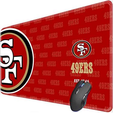 Imagem de Malogtan Mouse pad de mesa com bordas costuradas, mouse pad grande para laptop, computador, desktop, tapete de design vermelho e branco para fãs de futebol e esportes mousepad