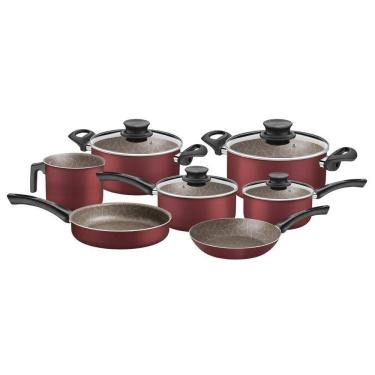 Imagem de Jogo De Panelas Tramontina Paris Texture Em Aluminio Antiaderente Starflon Max Vermel