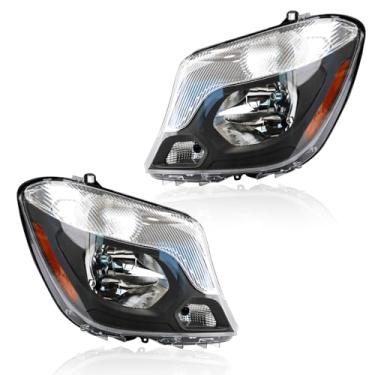 Imagem de Aoocar Conjunto de farol compatível com Mercedes-Benz Sprinter 2014 2015 2016 2017 2018 2500/3500, faróis de halogênio com caixa cromada/lente transparente/refletor âmbar (lado do motorista e do