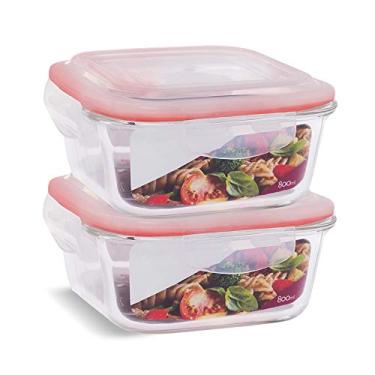 Imagem de KIT 2 Potes de Vidro Quadrado com Tampa Hermética 800ml Cor:Vermelho (LP)
