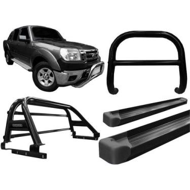 Imagem de Kit Quebra Mato Estribo Plataforma Santo Antônio Ranger 97 a 12 Preto 