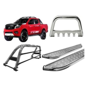 Imagem de Kit Quebra Mato Santo Antônio Duplo Estribo Frontier 17/20 Cromado - H