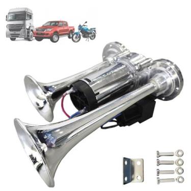Imagem de Buzina 2 Cornetas Caminhão Trem 12v C/ Compressor e Rele - CITRO
