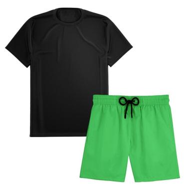Imagem de Kit Short Praia Academia Passeio Treino Verde + Camiseta Manga Curta Masculina-Masculino