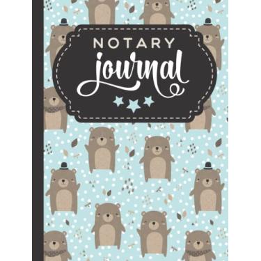 Imagem de Hardcover Notary Journal: 8.5x11 Large Notarial Logbook/With 200 Numbered Pages - Two Record Logs Per Page / 400 Records/Ledger Book Gift For ... Teddy Bear in Hat Art Pattern on Pastel Blue