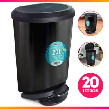 Imagem de Lixeira Cesto 20 Litros Preta Lixo P/ Cozinha Lavanderia Banheiro De P