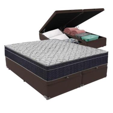 Imagem de Cama Box Baú Bipartido Queen Marrom e Colchão Airtech 150 D45 Ortobom
