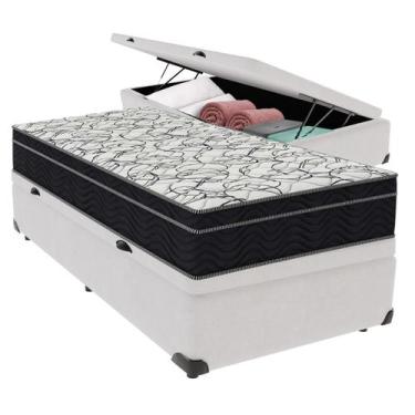 Imagem de Cama Box Baú Solteiro Branco e Colchão Airtech 150 D45 Ortobom