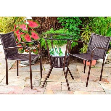 Imagem de Conjunto Mesa Bar Com 2 Cadeiras Marrom Leve Resistente Área Externa P